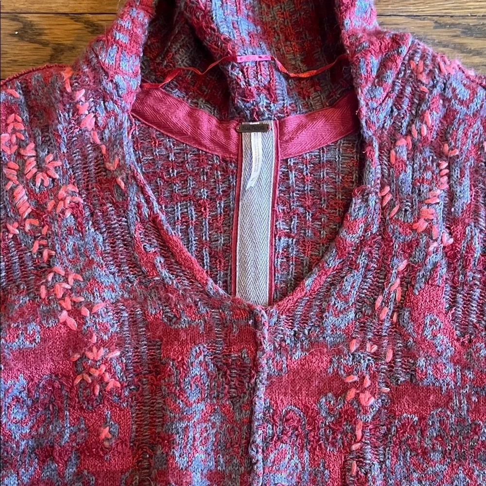 Free People Red and Gray Hooded Sweater